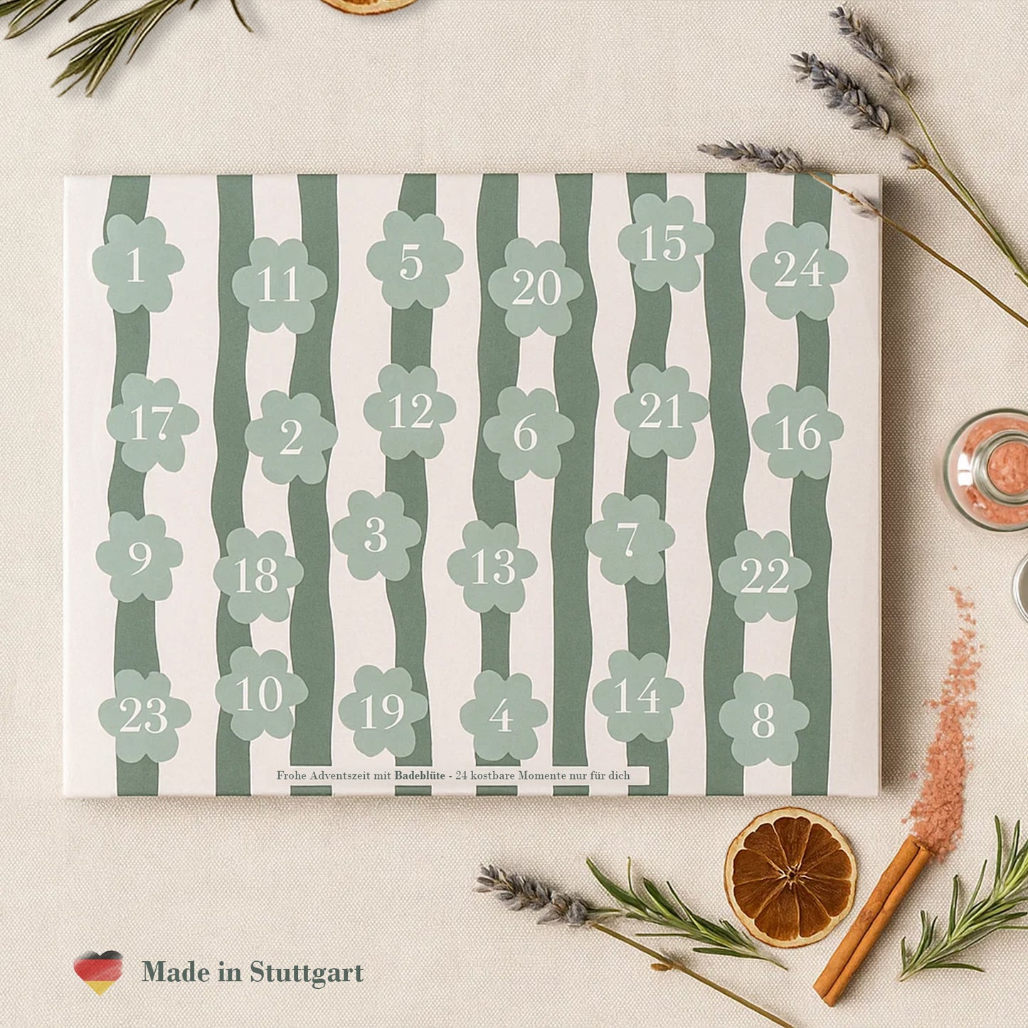 Badesalz- Adventskalender | 24 Wellness-Momente für dich | Handgemachte Badezusätze | Achtsamkeit & Entspannung im Advent
