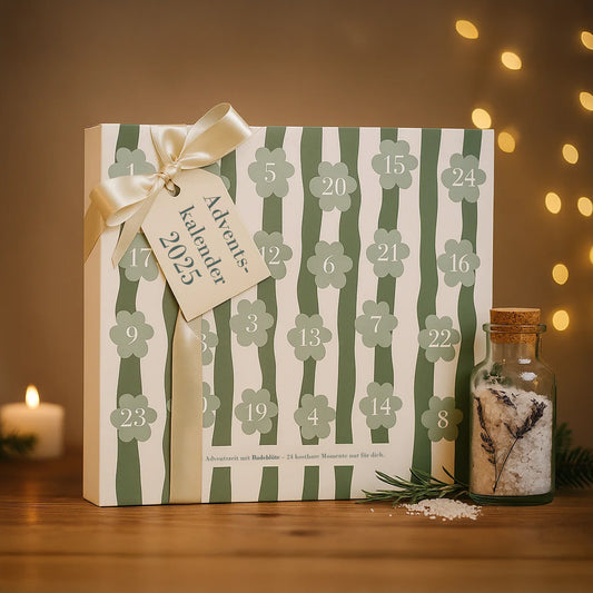 Badesalz- Adventskalender | 24 Wellness-Momente für dich | Handgemachte Badezusätze | Achtsamkeit & Entspannung im Advent